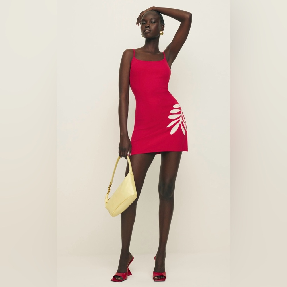 Reformation Ibiza Mini Dress Red White Floral Print Size NWT Summer Vacation - Picture 5 of 9